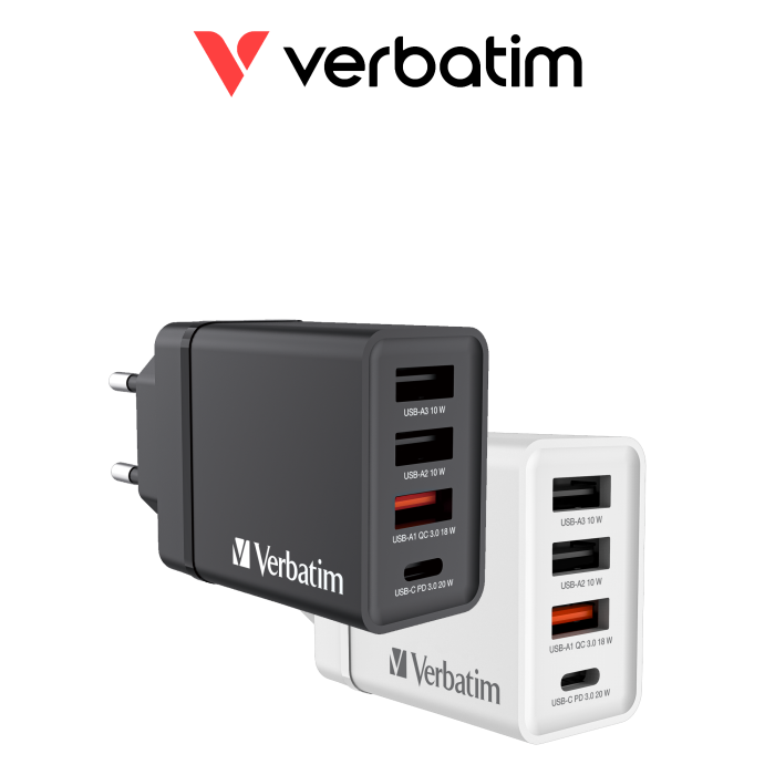 Verbatim 30W 4-Port USB Wall Charger ( 1 x USB-C&reg; PD 20W / 1 x USB-A QC 3.0 / 2 x USB-A 10W (EU)
